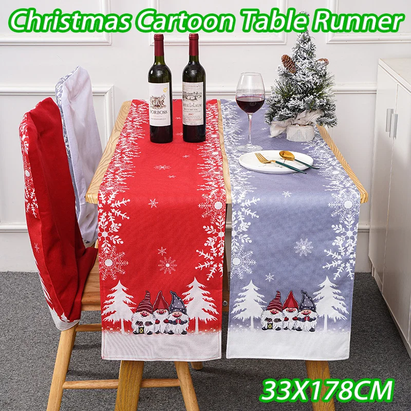 

Christmas Cartoon Table Runner Forest Old Man Snowflake Printed Table Runner Dining Table Tv Cabinet Cover Cloth Home Decoration