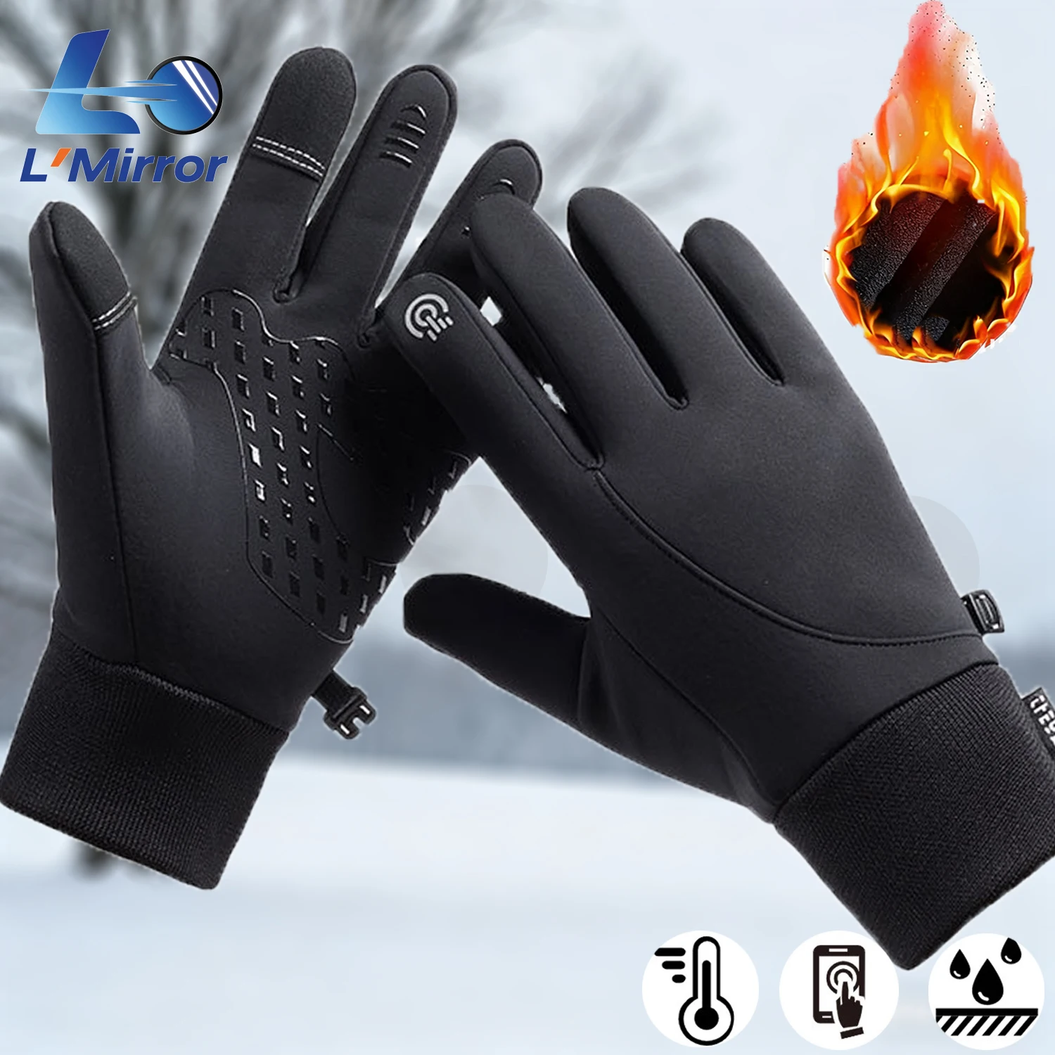 L●Mirror Winter Water-Resistant Sports Gloves Non-Slip Strong Grip Thermal Touchscreen For Cycling Skiing Outdoor Activities