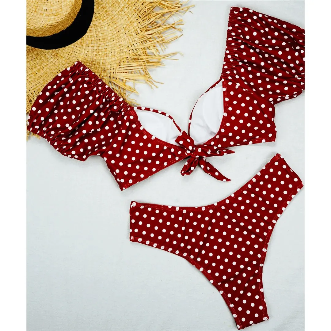NEU Sexy Polka Dots V-Ausschnitt Bikini mit mittlerer Taille, Damen-Badeanzug, zweiteiliger Bikini-Set, Badebekleidung, Badeanzug, Schwimmanzug V1909 – Detail 18