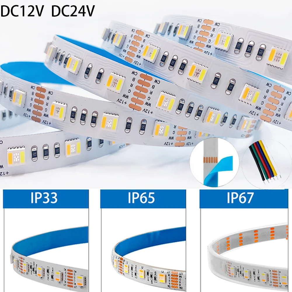 

DC12V 24V 5IN1 RGBCCT Светодиодная лента 5M 300 светодиодов RGB + W + WW Гибкая светодиодная лента 5050 6PIN 12MM PCB Водонепроницаемая отделка комнаты