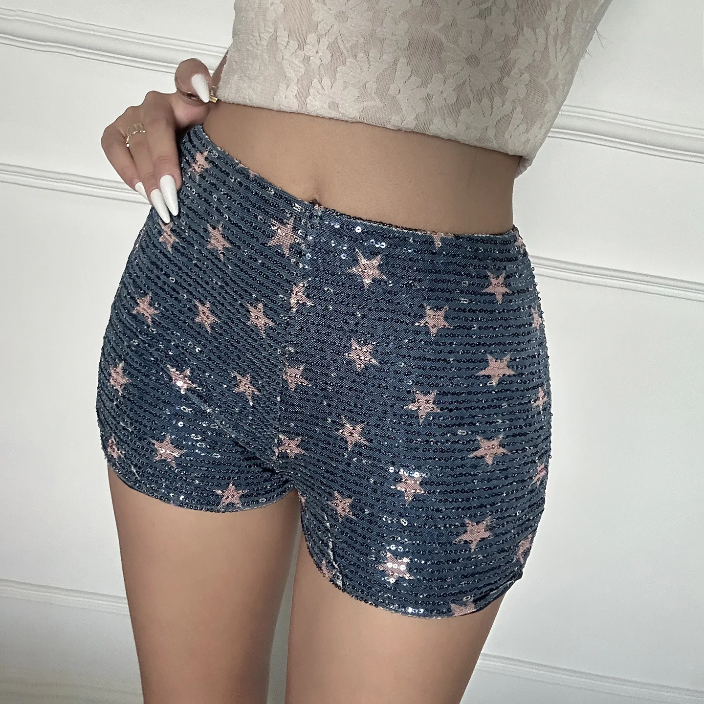 

Сексуальные женские повседневные брюки с низкой посадкой, принтом и блестками, модные, прикрывающие бедра