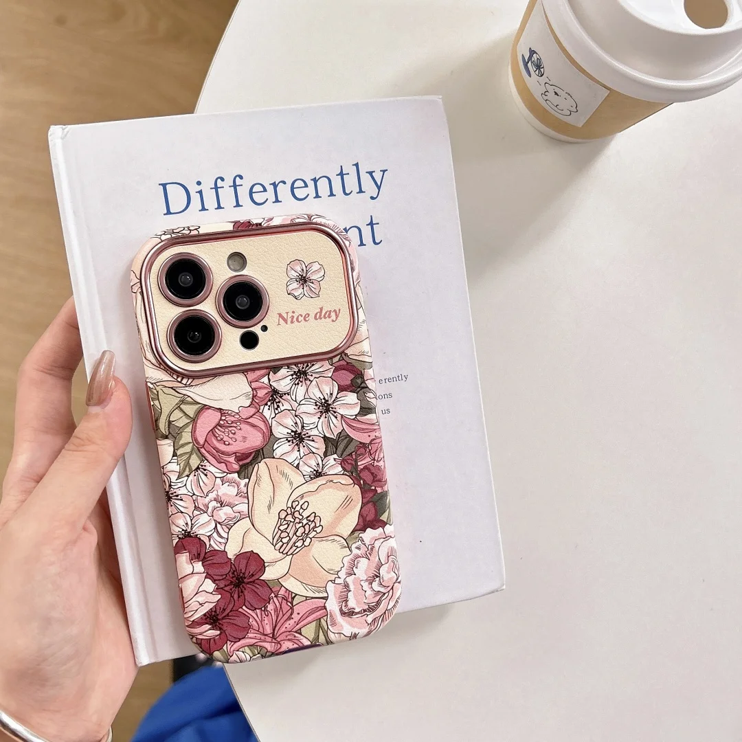 เคสโทรศัพท์ลายภาพวาดสีน้ำมันดอกไม้ สำหรับ iPhone 16 15 14 Pro Max ป้องกันเลนส์กล้อง เคสซิลิโคนนิ่มกันกระแทก พร้อมสายคล้อง ﻿
