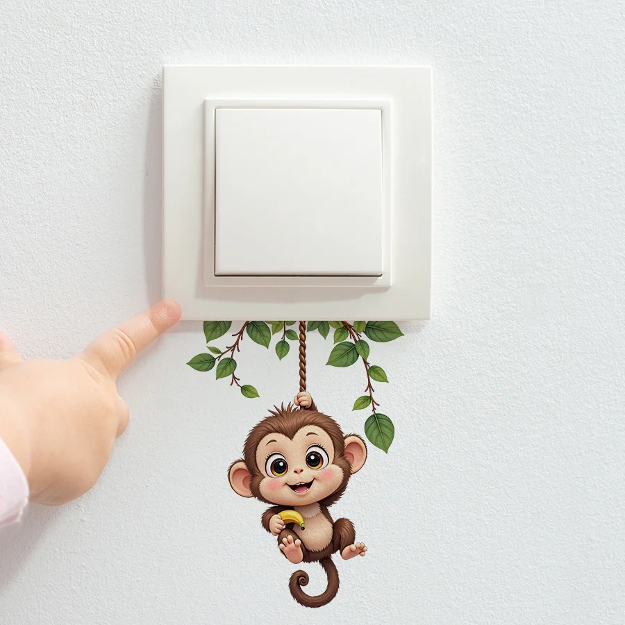 1pc Monkey Swinging Themed Light Switch Wall Decal, Self-Adhesive Sticker, Suitable for Light Switches,Doors,Bedroom,Living Room