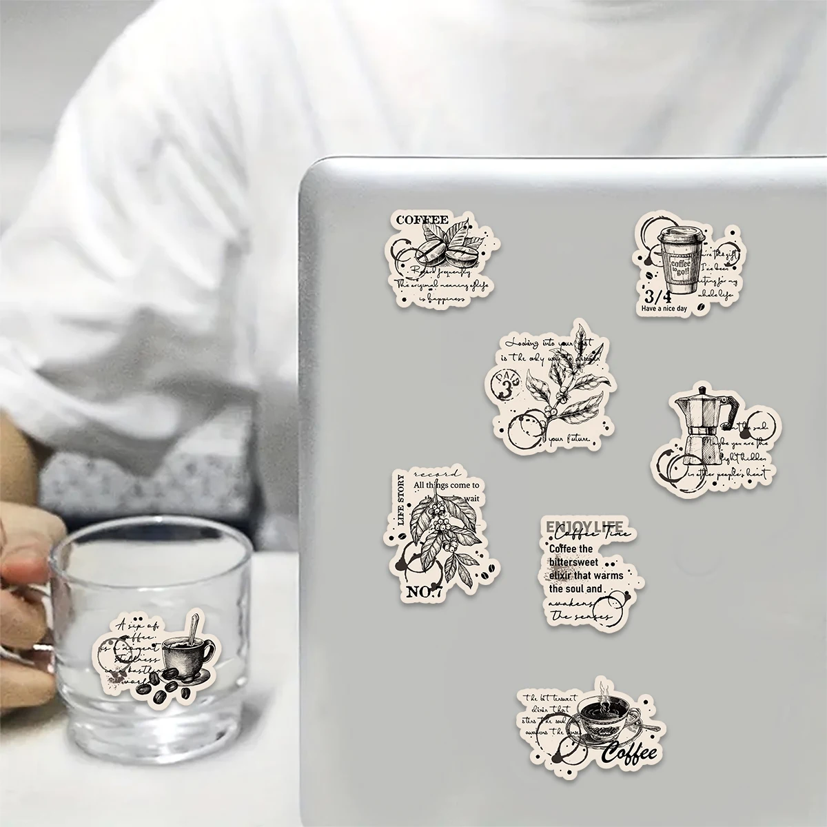 20pcs Vintage Coffee Pattern Stickers for Notebooks, Water Bottles, Suitcases and Cell Phones, Wall Stickers, Envelopes