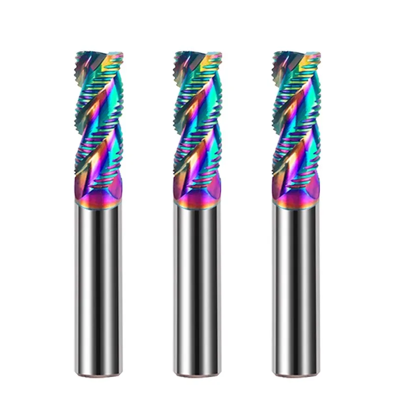 YIFINO HRC60 3-Flute Tungsten Steel Carbide Colorful Coating End Mill For Aluminum CNC Machining Roughing Milling Cutter Tools