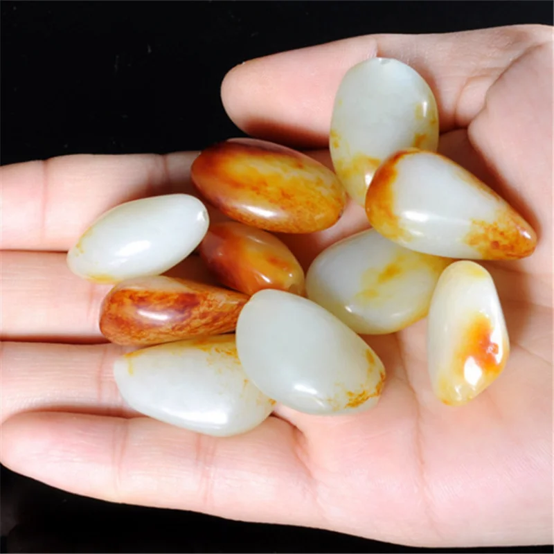 1pcHetian Jade Pebble Rough Stone Bead Bracelets Bracelet Pendant Pendant Xinjiang Hetian Jade Jujube Red Skin Jade Pebble Scatt