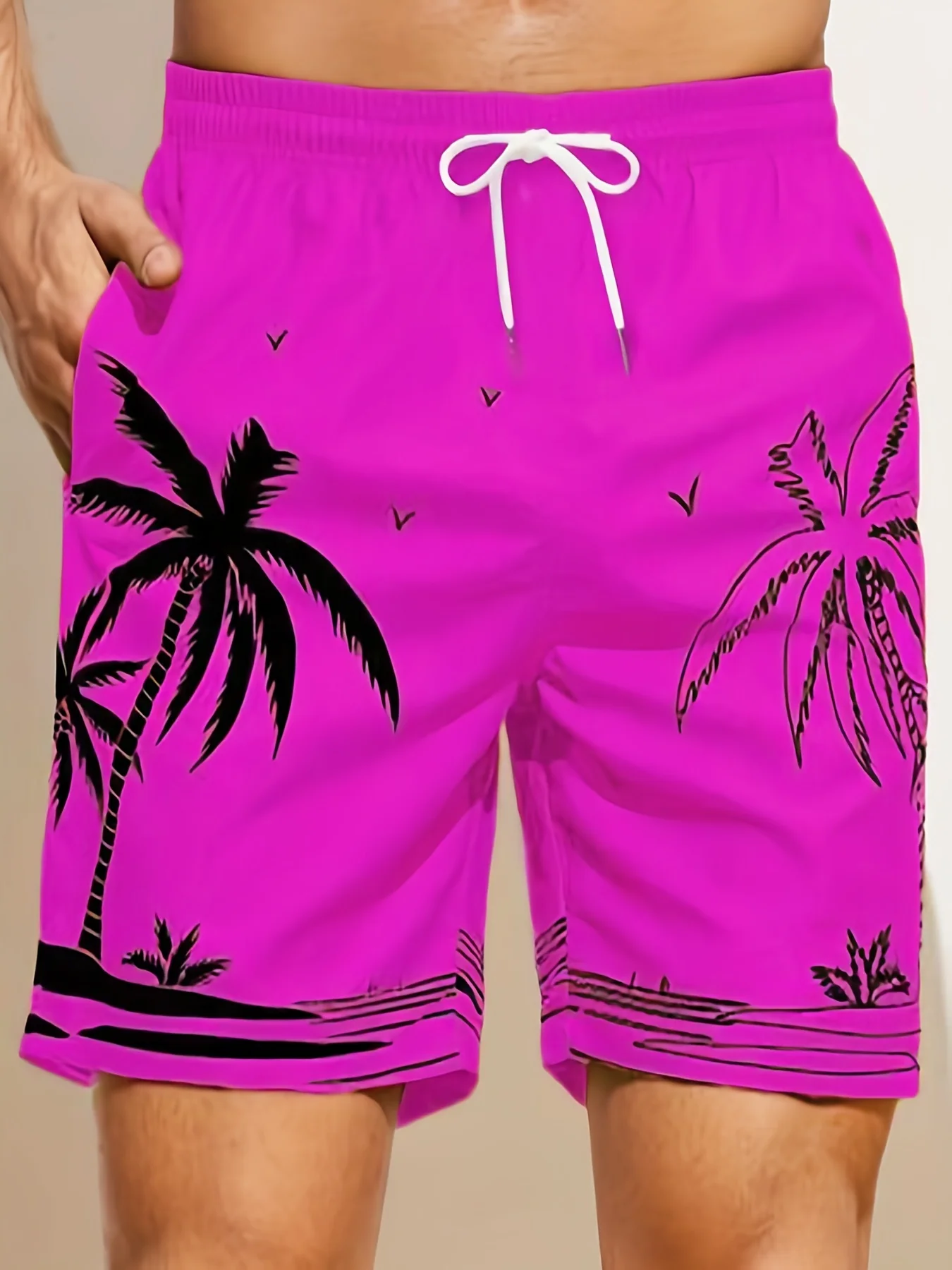 

Пляжные Гавайские шорты с тропическим принтом пальмы 3D модные Универсальные удобные мужские шорты стрейч стринги 2023