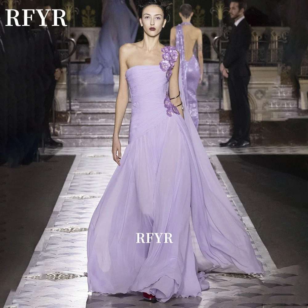 

RFYR One Shoulder Party Dress 3D Flower A Line Evening Dresses Long Formal Occasion Dress Illusion Princess Dress Customized