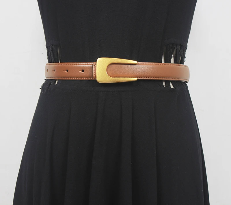 Women's Runway Fashion Genuine Leather Cummerbunds Female Dress Corsets Waistband Belts Decoration Narrow Belt R145