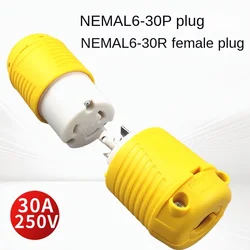 30 Amp 250V NEMA L6-30P L6-30R Locking Male Plug Connector, Grounding 7500 Watts Generator Rating ETL