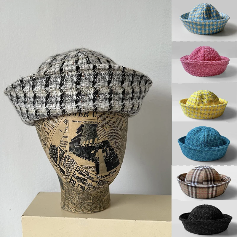

New Vintage Tweed Berets Sailor Hat Japanese Ins Versatile Naval Style Hat Women Winter Fashion Party Warm Bucket Hat Nurse Caps