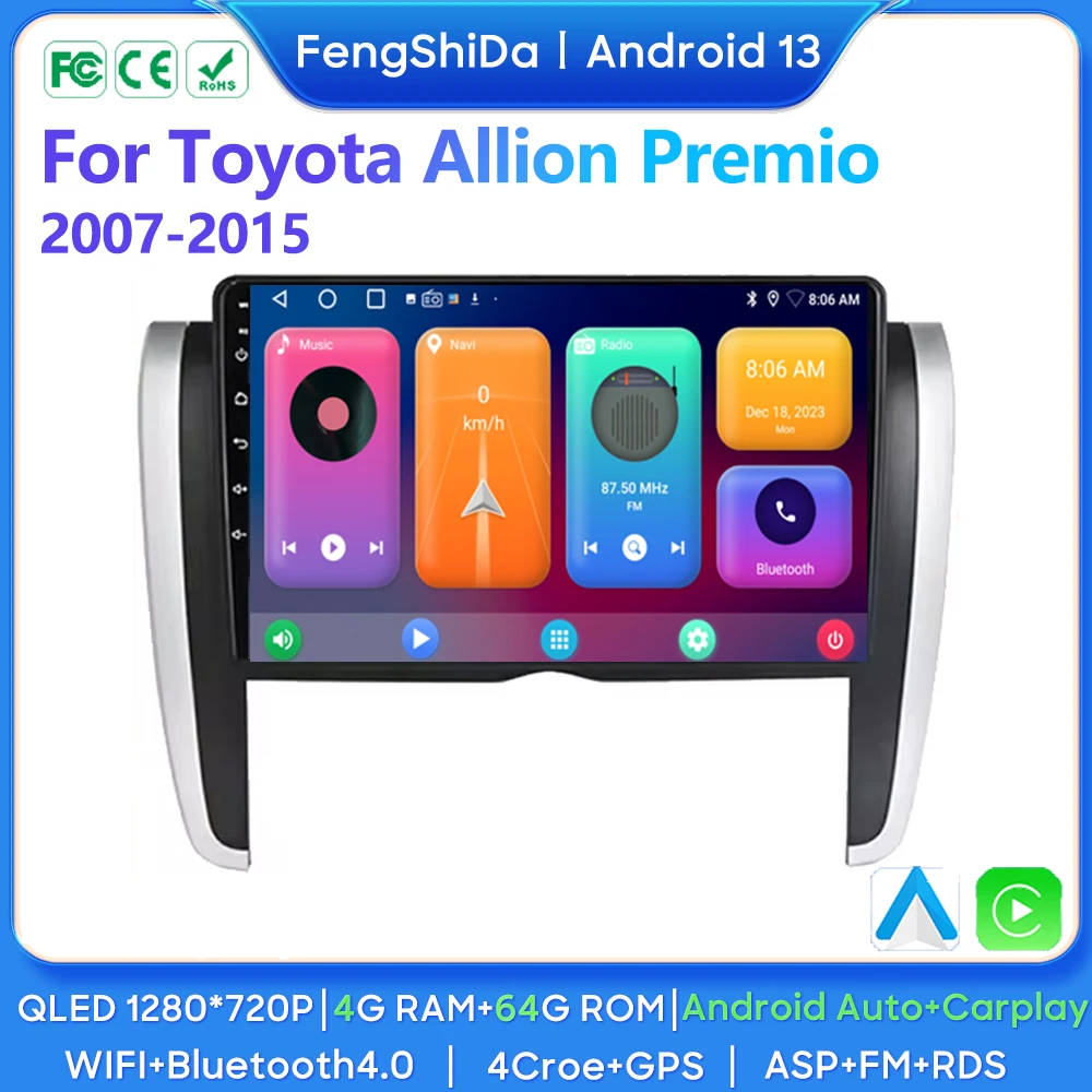 Radio samochodowe Android dla Toyota Allion Premio 2007-2015 Autoradio Multimedia Stereo Nawigacja GPS Radioodtwarzacz wideo Bez 2 din