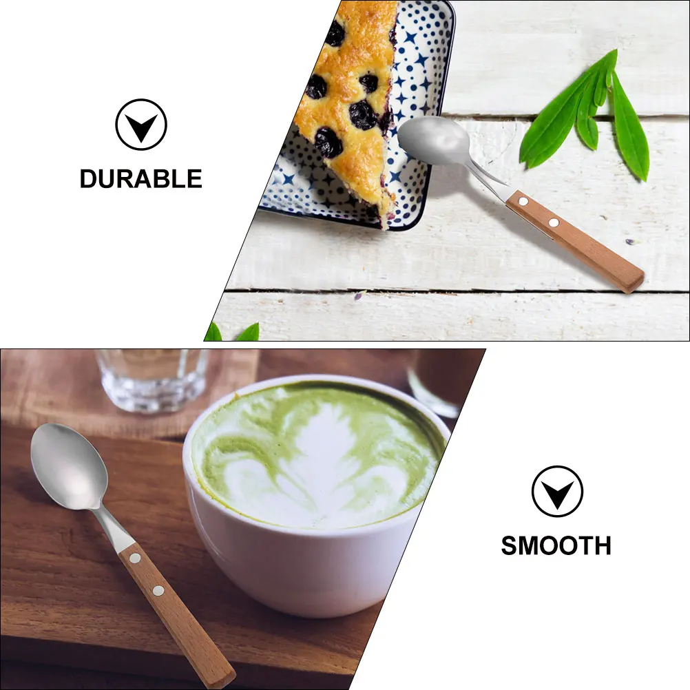 

3pcs Stainless Steel Wood Dessert Spoons Easy Clean Smooth Surface Cake Ice Cream Coffee Stirring Spoons For Home