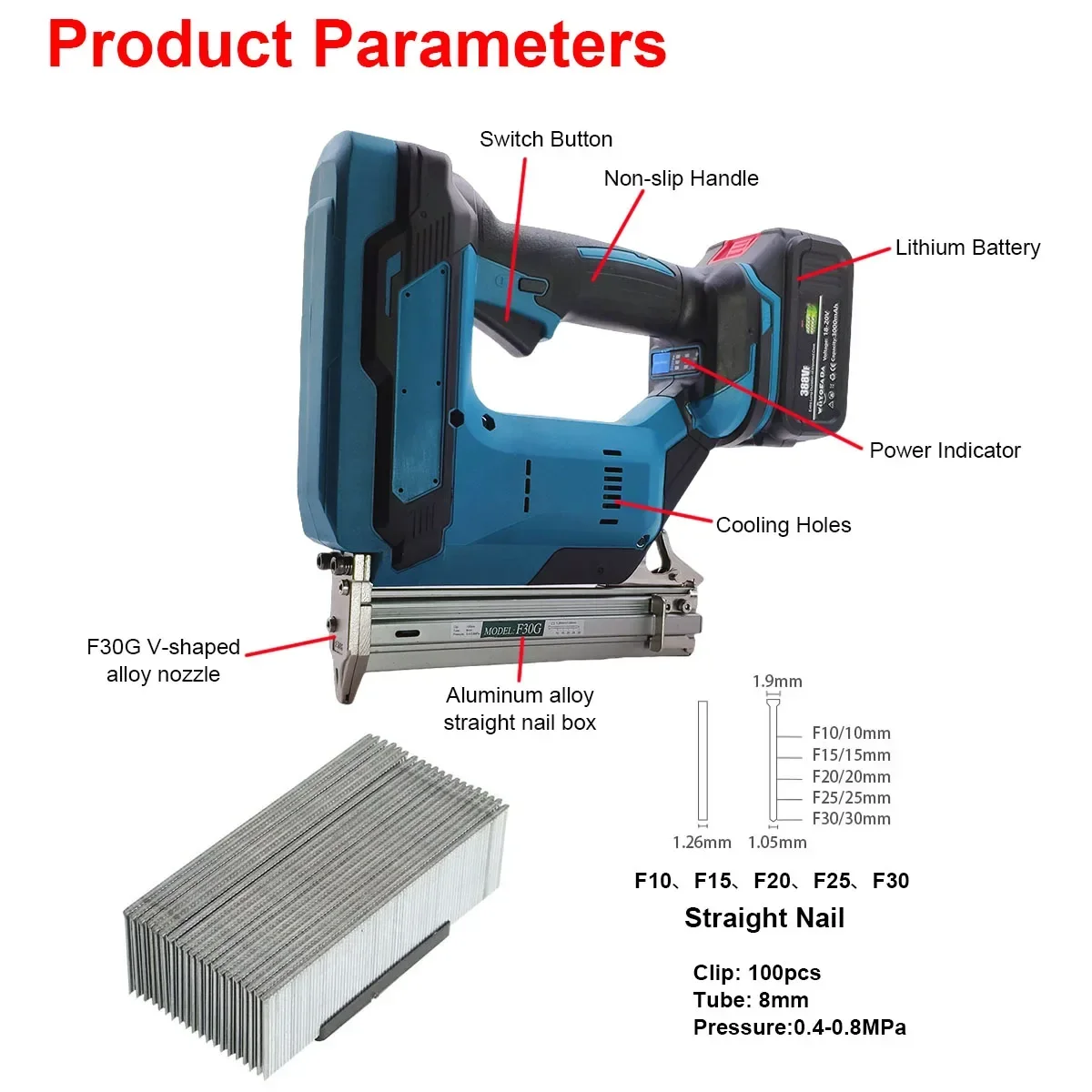 F30G Straight Staples Brushless Wireless Cordless Electric Nail Gun Stapler Nailer For Makita 18V Battery For Woodworking