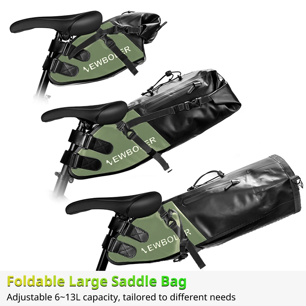 NEWBOLER Fahrrad-Satteltaschen-Stabilisator-Set, wasserdicht, 13 l, großes Fassungsvermögen, stabiler für MTB, Rennrad, passend für Wasserflaschenhalter – Detail 9