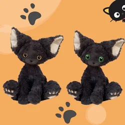 Cute KUKI Black Cat Plush Toy Throw Pillow Khaki Curly Yellow Green Eye Long Hair Doll Stuffed Animals Festive Gifts Kids Gift