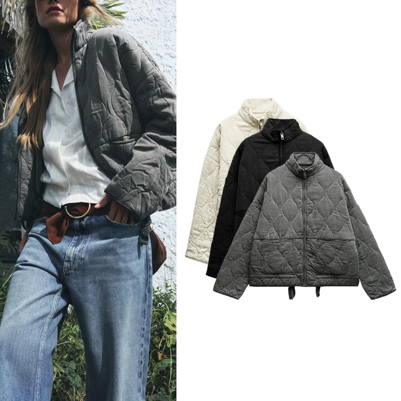 

Autumn 2025 Women's Versatile Loose Lyocell Waed Coat Casual Faionable Long Sve Zipper Cotton Jaet Multi-Functional