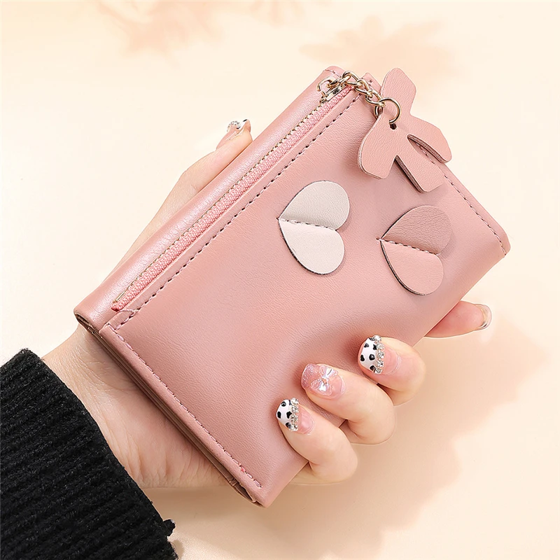 Portafoglio corto a tre pieghe da donna con cerniera versione coreana borsa con Slot Multi-card carina tenere in mano Mini borsa portafogli freschi femminili