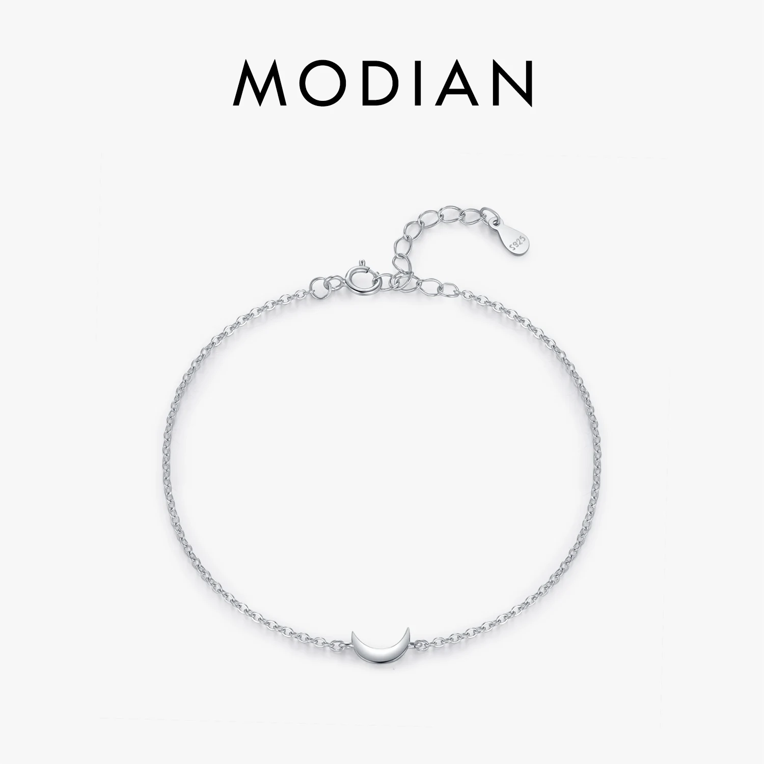 MODIAN Link Chain Bransoletka 925 Sterling Silver Polishing Simple Cute Moon Stackable Bransoletka Dla Kobiet Impreza Drobna Biżuteria Prezenty