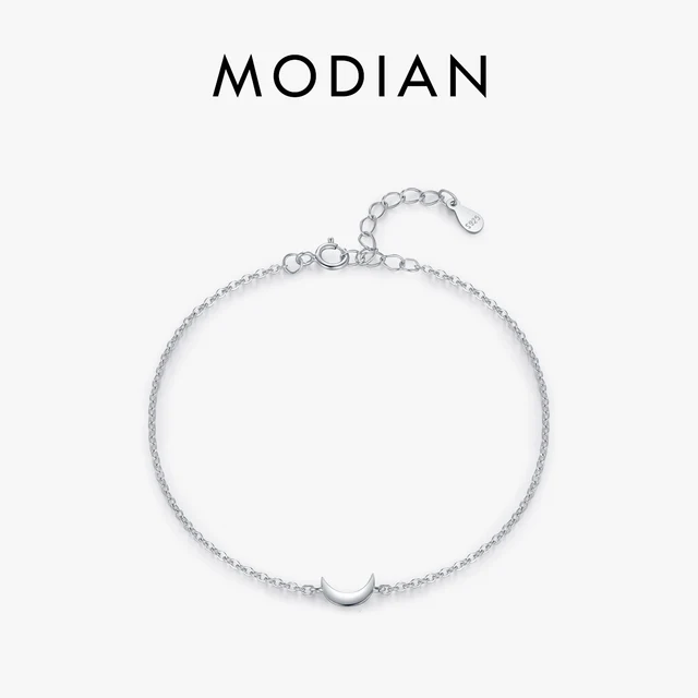 MODIAN Link Chain Bransoletka 925 Sterling Silver Polishing Simple Cute Moon Stackable Bransoletka Dla Kobiet Impreza Drobna Biżuteria Prezenty