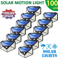 2/4/6/8/12Pcs 100 LED Solar Wall Light Outdoor Solar Lamp PIR Motion Sensor Solar Powered Sunlight Street Light for Garden Light