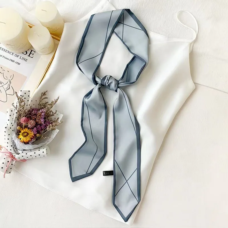 2024 Narrow Silk Scarf Women\'s Long Ribbon Tie Bag Decorative Ribbon Belt Headband Extra Long Small Scarf Hair Bands for Women
