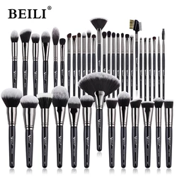 BEILI-Juego de brochas de maquillaje profesional, brochas de maquillaje en polvo grandes, base, mezcla Natural, negro de lujo