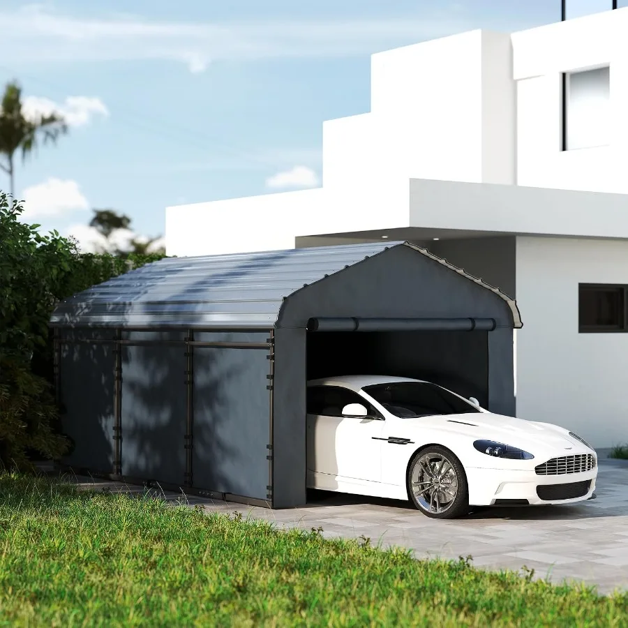 10' x 15' Heavy Duty Metal Carport, Waterproof Garage Car Canopy Shelter with Galvanized Metal Roof and Removable Sidewalls for