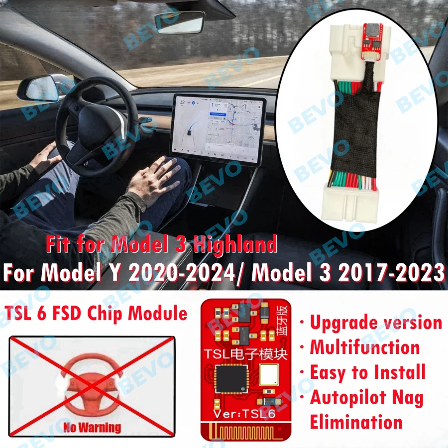 BEVO Upgraded TSL 6 Autopilot Nag Elimination Chip Module For Model Y Model 3 Highland 19- 2025 Multifunction AP EAP FSD Control