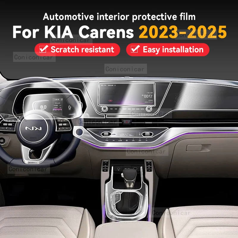 Para KIA Carens 2023-2025: Película Protetora Transparente de TPU para Interior, Adesivo para Console Central, Painel de Navegação e Painel de Câmbio - Acessórios Automotivos