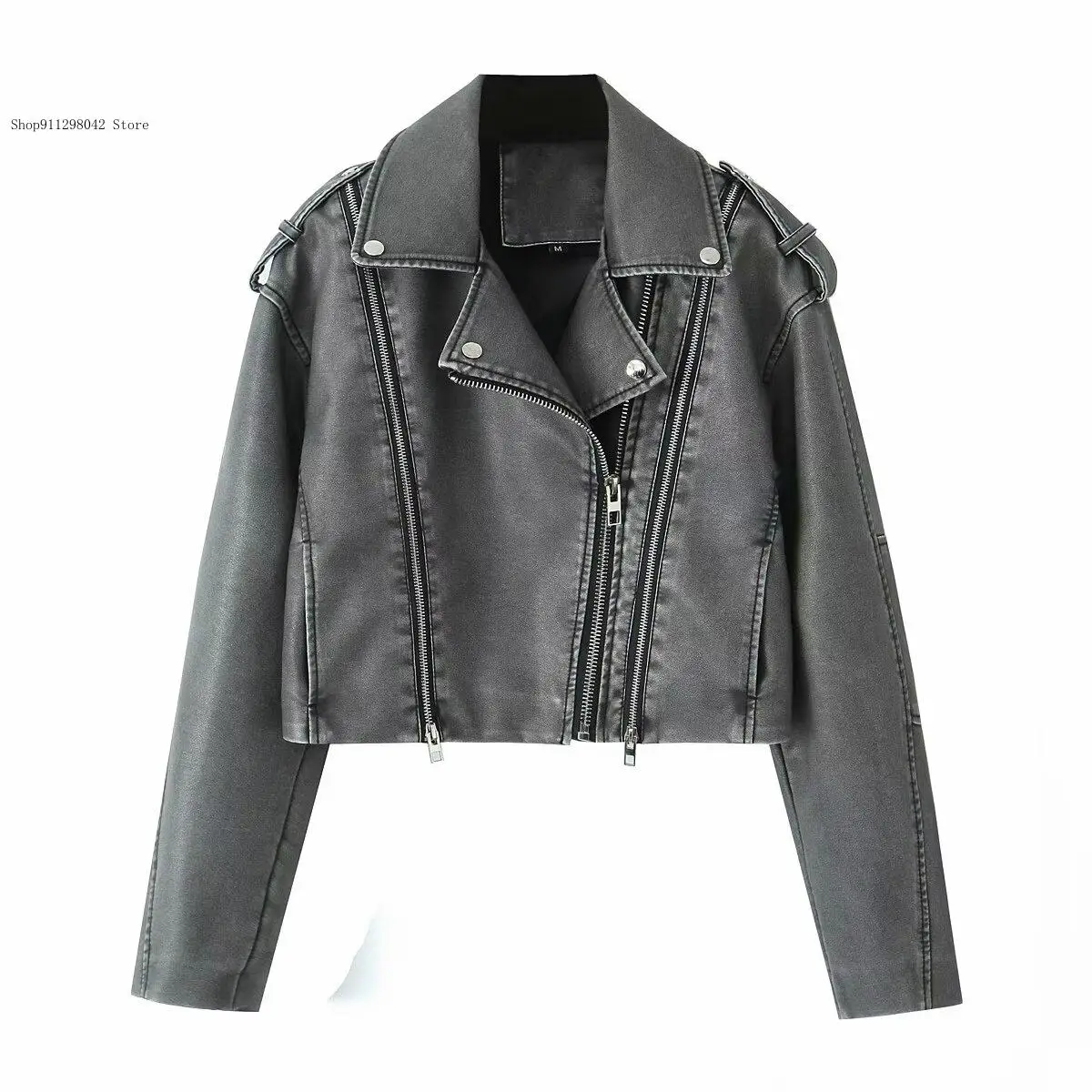 Spring American Retro Collar Personalized Loose Pu Leather European and American Niche Diagonal Zipper Long Sleeved Jacket