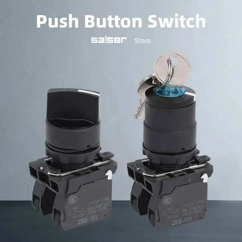 2pcs Rotary Button Switch XB5 Knob/Key Silver Contact AD33 AG21 Two/Three Positions Selector Black NO NC