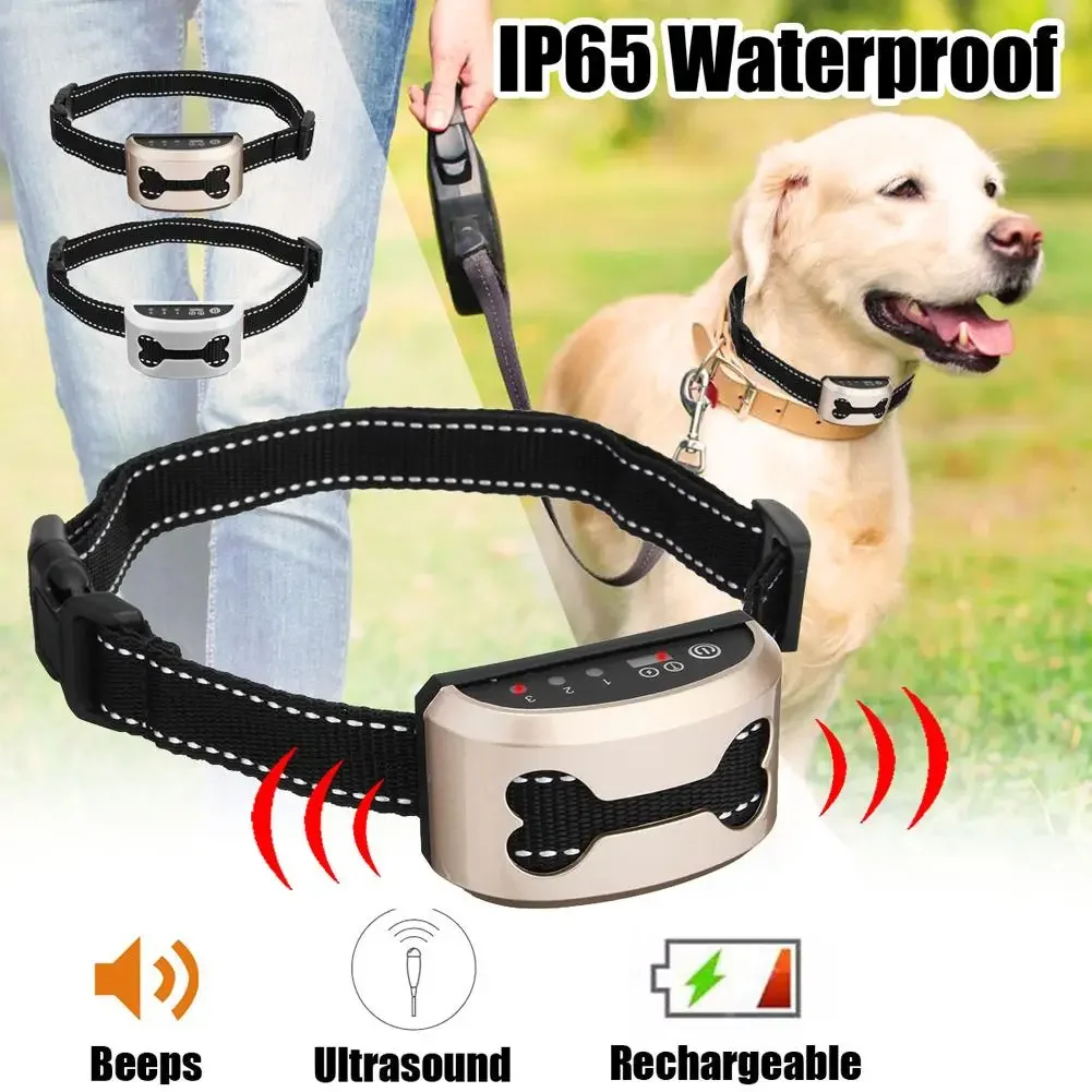 Intelligent Dog Anti Bark Collar Ultrasonic Rechargeable Training Collars Waterproof Vibration Dog Stop Barking Control Bark Col