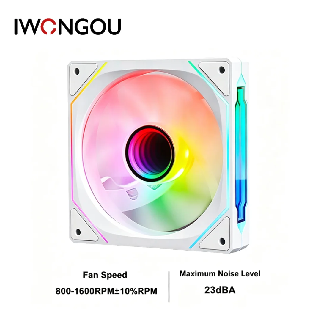 IWONGOU White 120mm ARGB Silent PWM Case Cooling Fan, Support AURA SYNC, Mystic Light, Polychrome Sync PC Chassis Radiator Fan - view 5