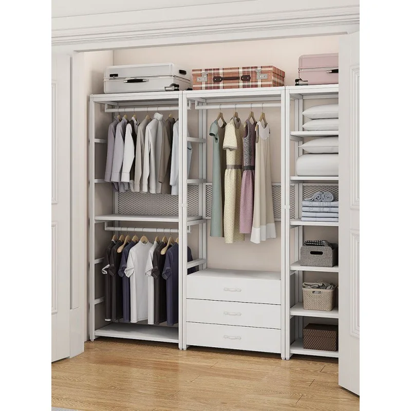 

Bedroom hanger hanger is set as cloakroom shelf assembly metal frame wardrobe home floor-to-ceiling open