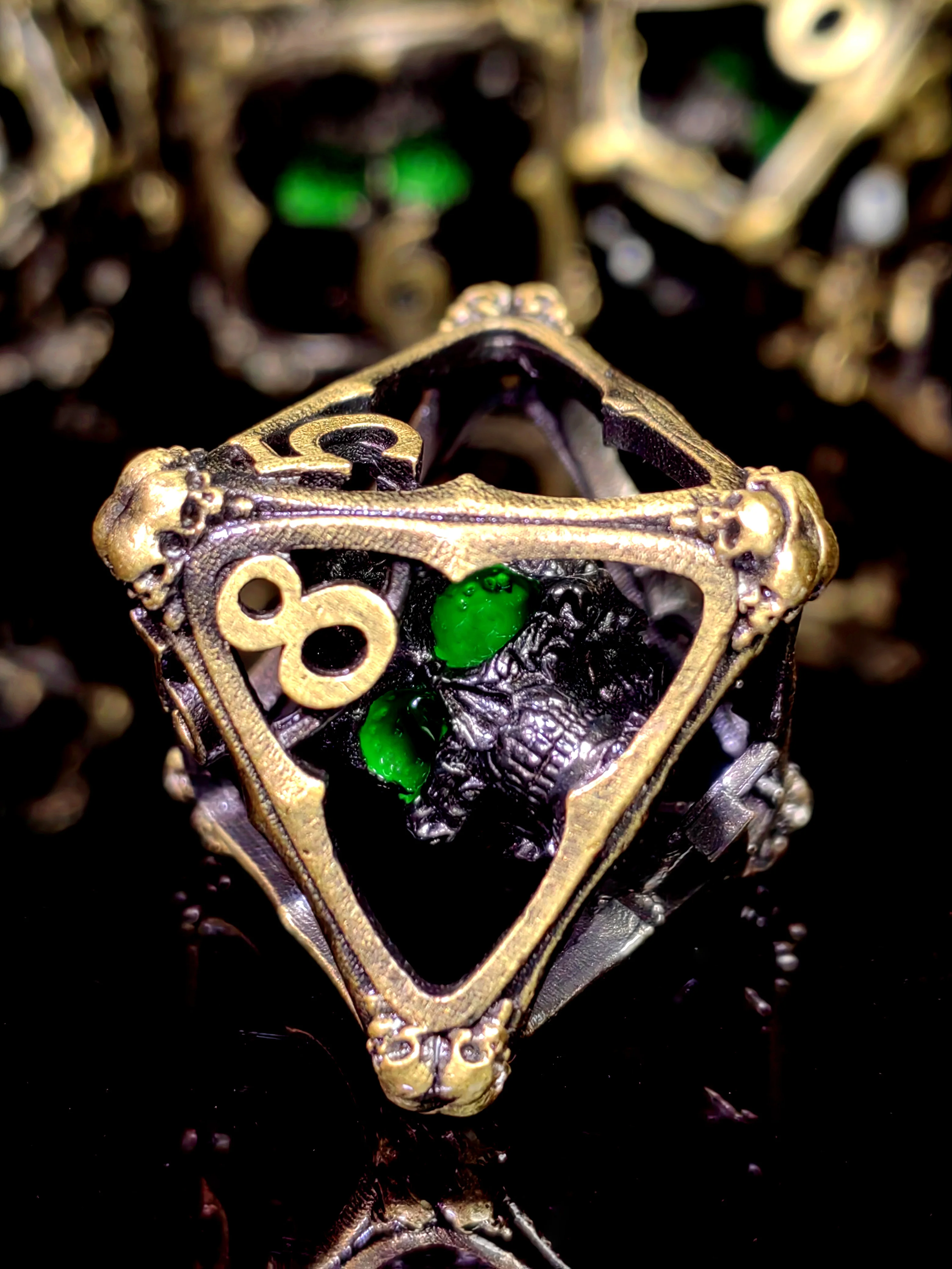 Juego de dados de metal DnD: dados de aleación de zinc de 7 piezas con patrón de calavera, bronce antiguo, para mazmorras y dragones, juegos de mesa RPG