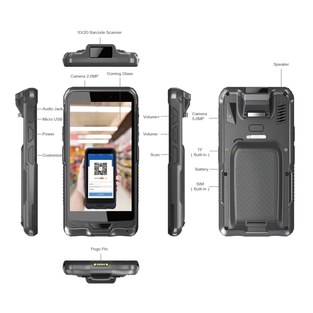 RUGLINE 6 Inch Waterproof Windows 10 OS Tablet 4G RAM 64G 1D 2D Honeywell Barcode Scanner Wifi BT GPS GSM/4G Camera PDA Phone