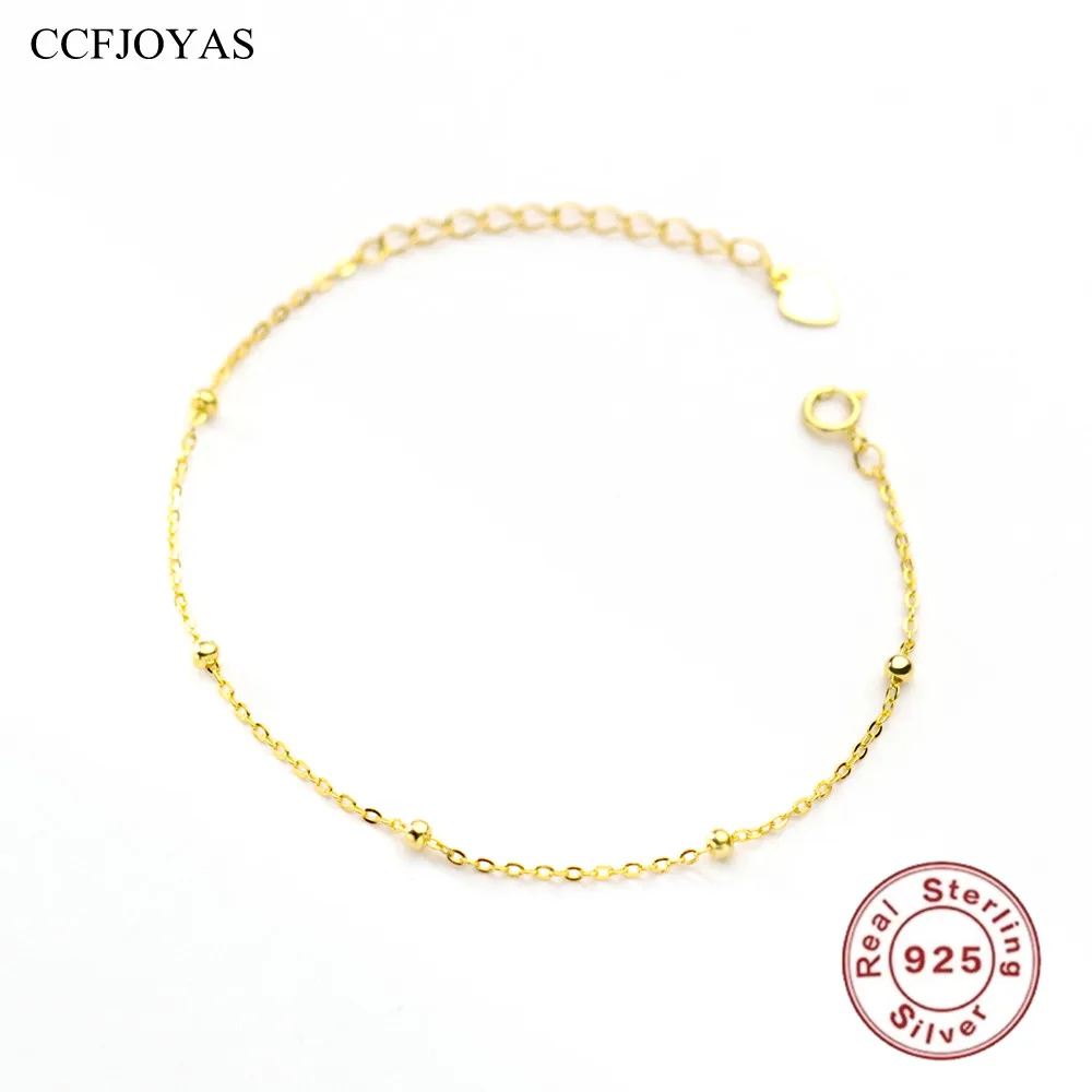 

CCFJOYAS 925 Sterling Silver Gold Peas Chain Bracelet for Women Simple ins Japanese and Korean Temperament Bracelet Jewelry Gift