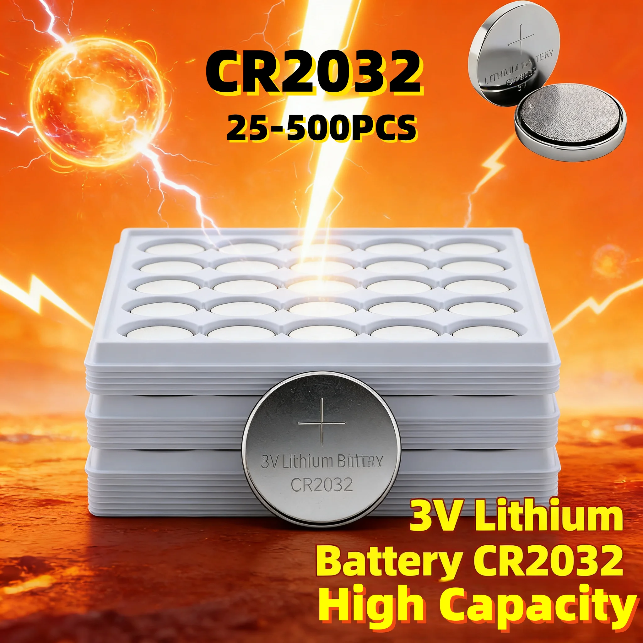 25pcs-500PCS Original CR2032 CR 2032 3V Lithium Battery for Watch Calculator Clock Remote Control Toys Button Coins Cell