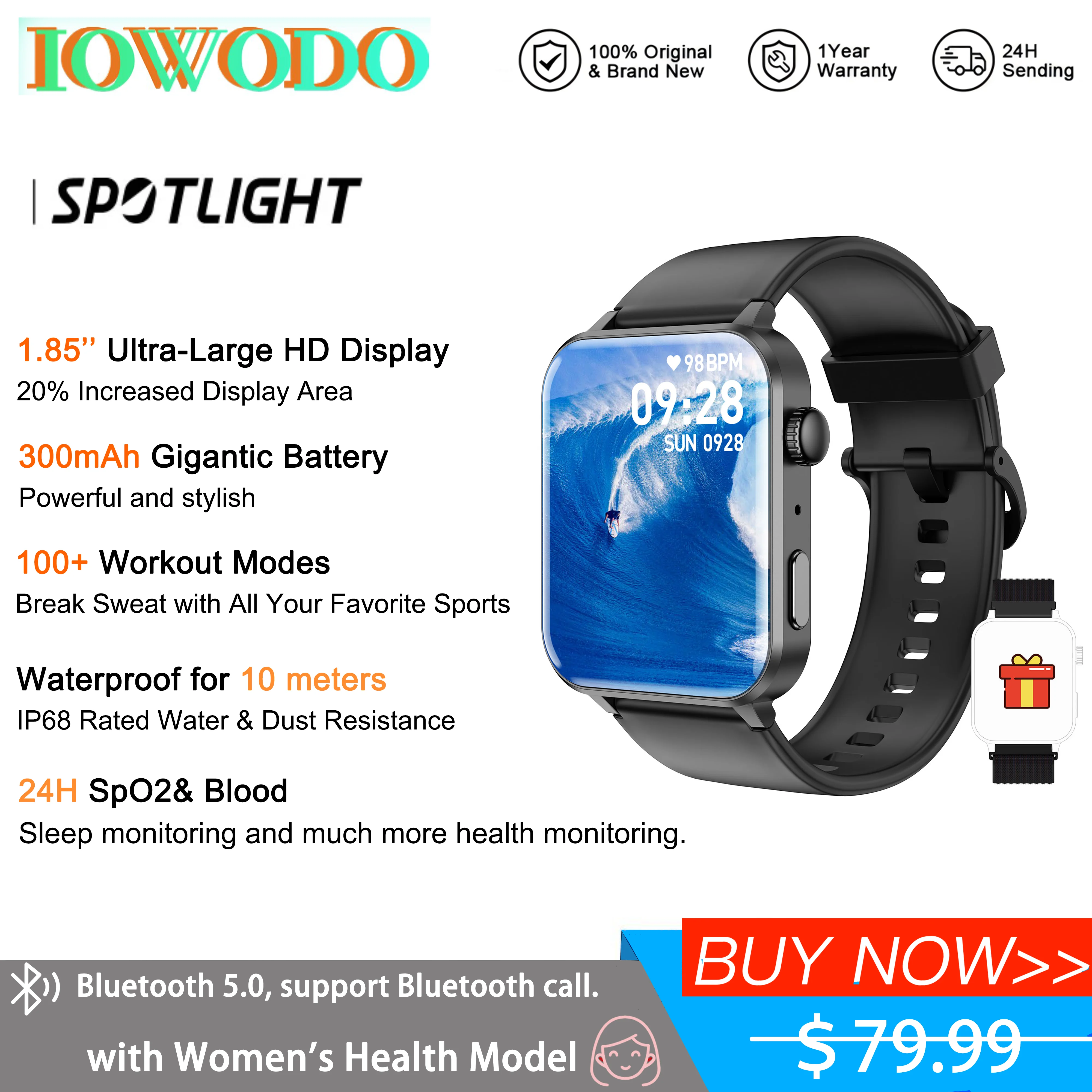 IOWODO Smart Watch for Men Women - Answer/Make Calls & AI Voice, 1.85