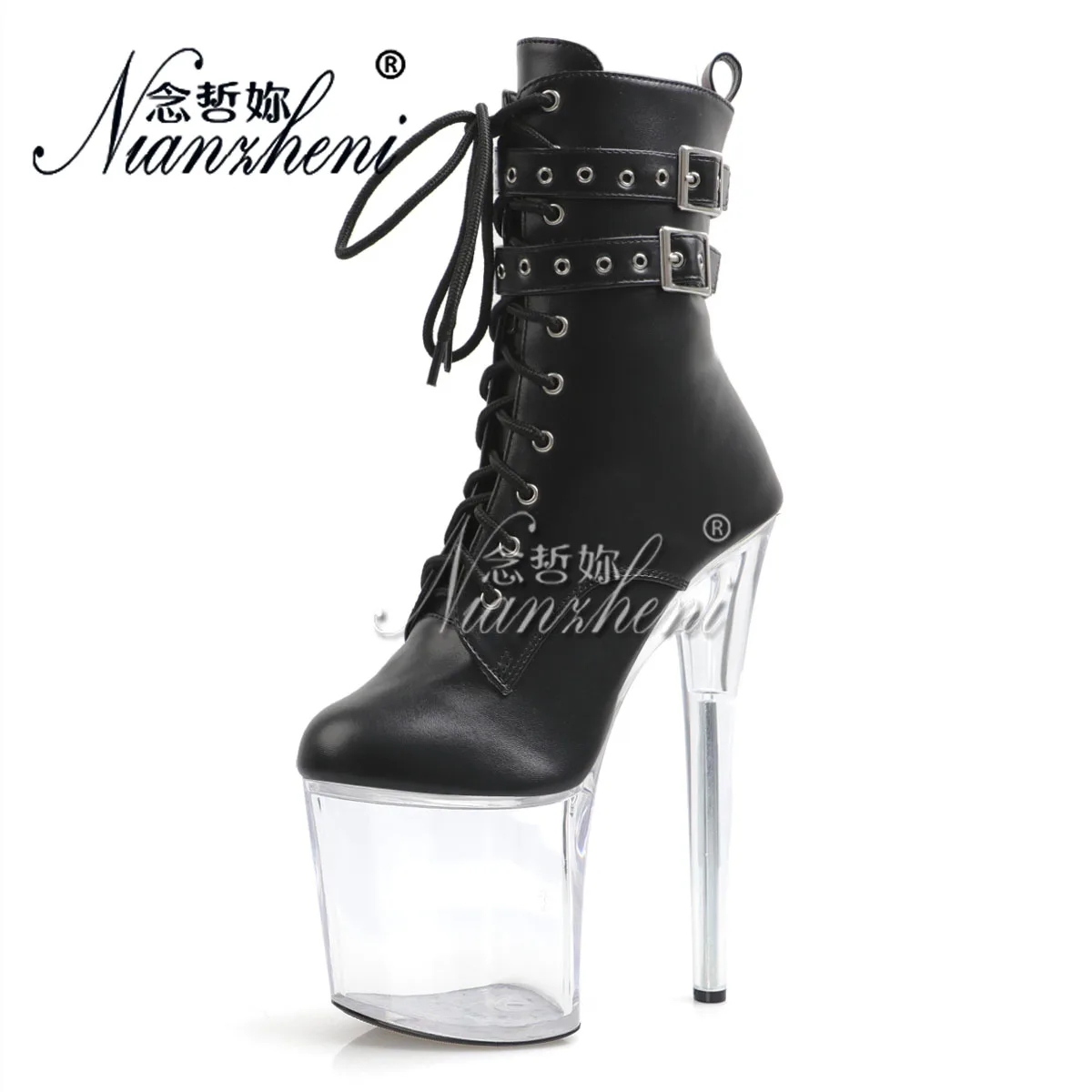 Gothic Black Ankle Boots 20cm Punk Strip Pole Dance 13cm Sexy Fetish Shoes Platform 8Inch Round Toe Nightclub Exotic Dancer