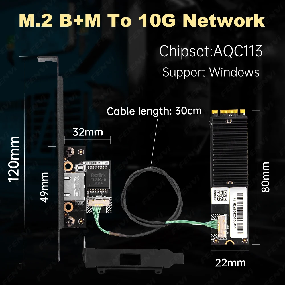 FENVI 10Gbps AQC113 M.2 B+M to RJ45 Network Card 10G Ethernet Adapter Lan Controller Card for Desktop PC Server Windows 10/11
