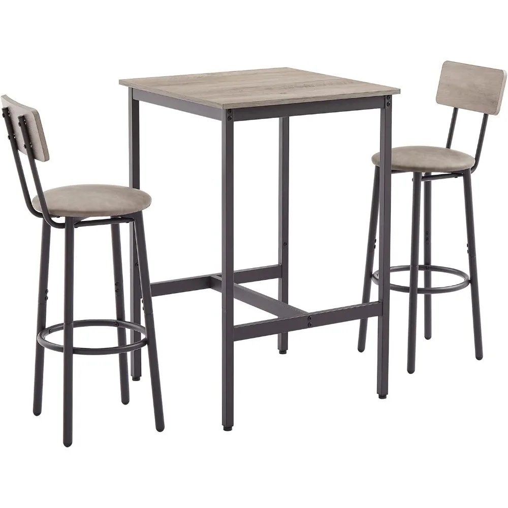 3-Piece Small Square Pub Table and Upholstered Stools Set for 2, Ideal for Bistro or Counter Height Dining