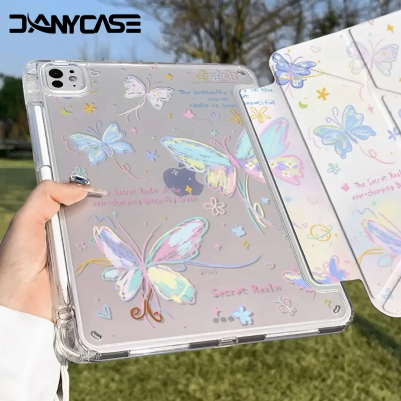 3+Y Type Case with Pencil Holder For 2025 iPad Air 11 Case iPad 10th Gen 11th A16 Cover Gen iPad Pro11 4 5 10.9in 12.9 M2 M3 M4