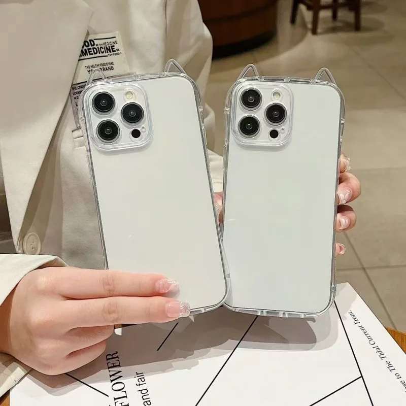 Coque de téléphone transparente Kawaii avec oreilles de chat pour iPhone 17 Air 16 Plus 15 14 13 12 Pro Max X XS XR 7 8 SE – Housse souple antichoc minimaliste