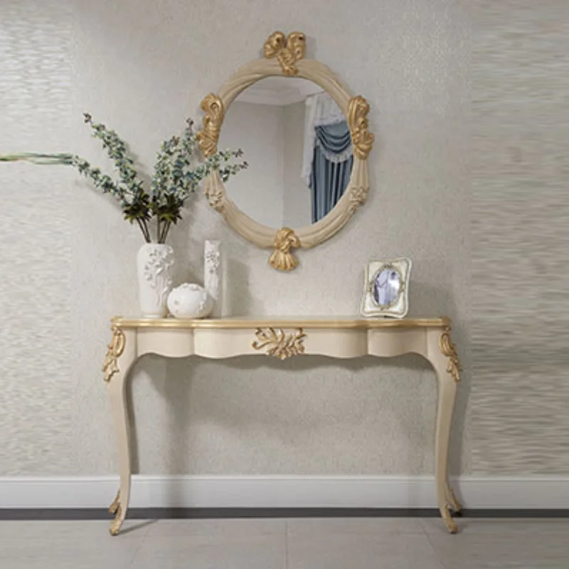 

French entrance table, living room entrance entrance , European beige gold-painted display stand