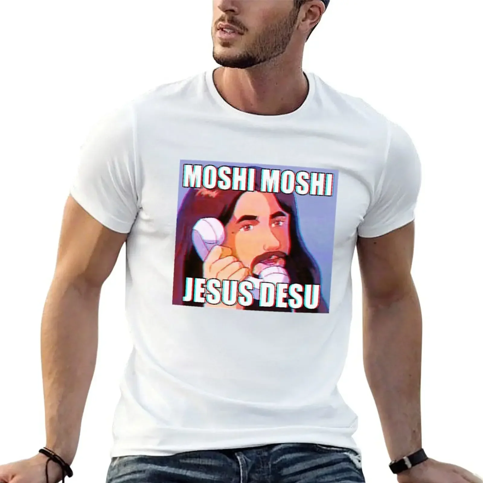 quick drying heavyweights fitted t shirts for men  MOSHI MOSHI,JESUS DESU T-shirt  harajuku  oversized t shirt