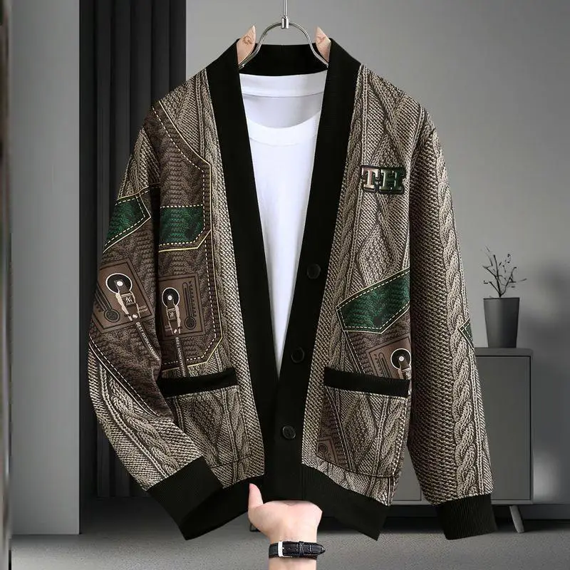 

Высококачественный мужской открытый кардиган с принтом, тюнер, повседневный модный осенне-зимний новый мужской костюм Sle Quali, топ Haome