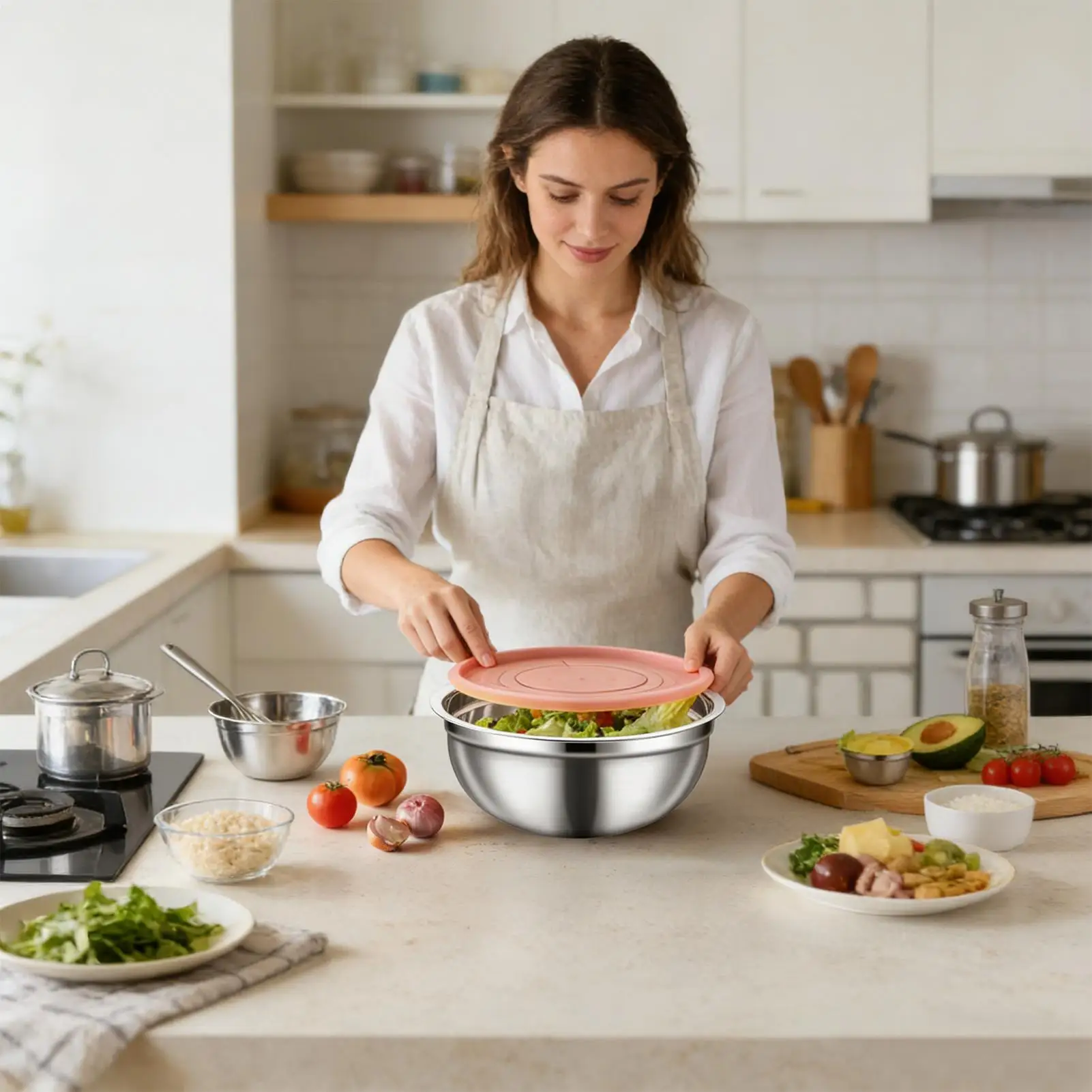 Cuencos de metal para mezclar, redondos, apilables, antideslizantes, aptos para lavavajillas, organizadores de almacenamiento de alimentos para salsas, aperitivos, huevos y condimentos