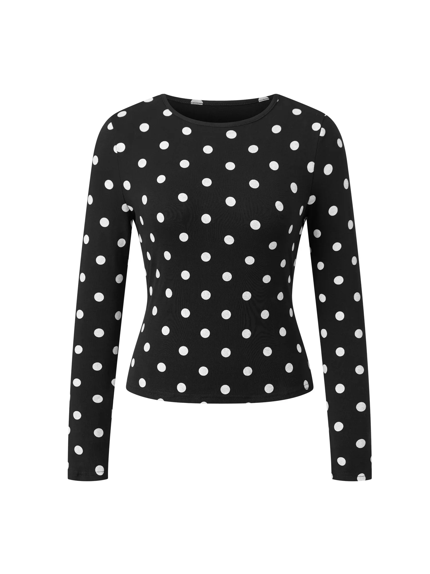 

Womens Autumn Tops Long Sleeve Crew Neck Dot Print Casual Fitted Going Out Shirts